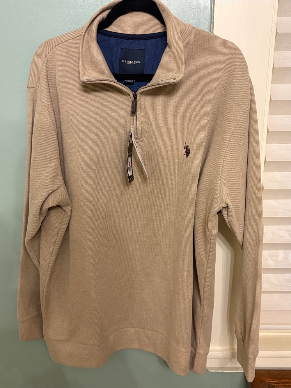 U.S. Polo Assn. Tan Half-Zip Pullover with Navy Lining